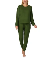 Sanctuary Solid Long Sleeve Round Neck Knit Jogger Long Pajama Set