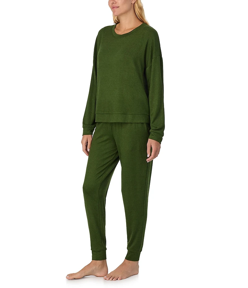 Sanctuary Solid Long Sleeve Round Neck Knit Jogger Long Pajama Set
