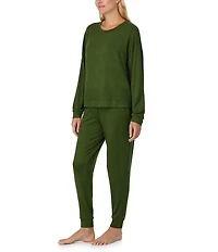 Sanctuary Solid Long Sleeve Round Neck Knit Jogger Long Pajama Set