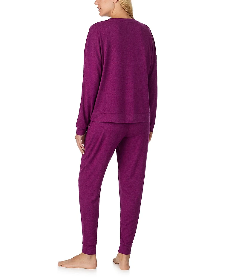 Sanctuary Solid Long Sleeve Round Neck Knit Jogger Long Pajama Set