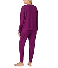 Sanctuary Solid Long Sleeve Round Neck Knit Jogger Long Pajama Set