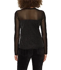 Sanctuary Sparkle Mesh Crew Neck Long Sleeve Tee