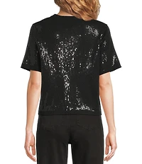 Sanctuary Sparkle Sequin Sweater Crew Neck Short Sleeve Top