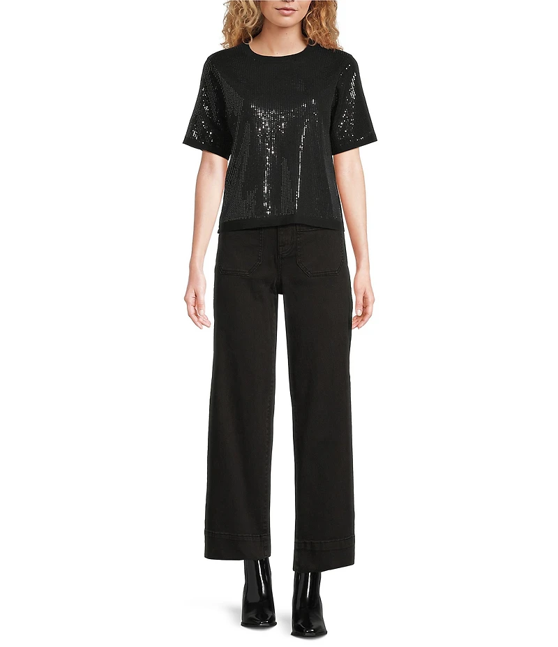 Sanctuary Sparkle Sequin Sweater Crew Neck Short Sleeve Top