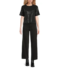 Sanctuary Sparkle Sequin Sweater Crew Neck Short Sleeve Top