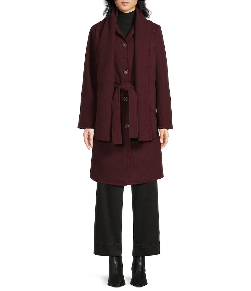 Sanctuary Stand Collar Detachable Scarf Stand Collar Belted Button Front Walker Coat