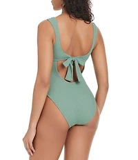 Sanctuary Stay Connected Solid Cap Sleeves Plunge One Piece Swimsuit