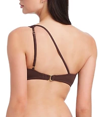 Sanctuary Stay Connected Solid Texture One Shoulder Neck Bandeau Swim Top