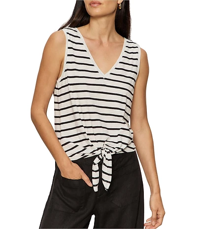 Sanctuary Stripe Print V-Neck Sleeveless Tie Front Knit Tank Top