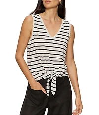 Sanctuary Stripe Print V-Neck Sleeveless Tie Front Knit Tank Top
