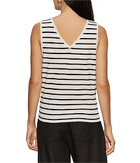 Sanctuary Stripe Print V-Neck Sleeveless Tie Front Knit Tank Top