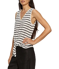 Sanctuary Stripe Print V-Neck Sleeveless Tie Front Knit Tank Top