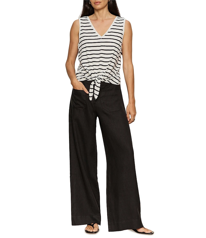 Sanctuary Stripe Print V-Neck Sleeveless Tie Front Knit Tank Top