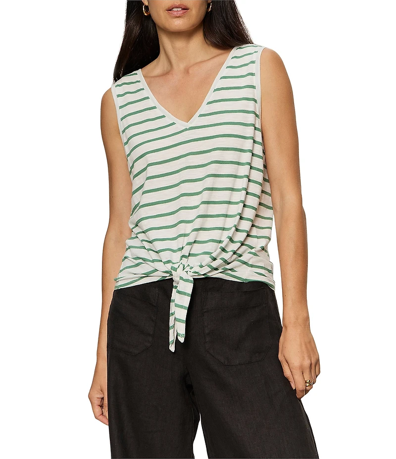 Sanctuary Stripe Print V-Neck Sleeveless Tie Front Knit Tank Top