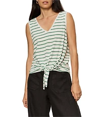 Sanctuary Stripe Print V-Neck Sleeveless Tie Front Knit Tank Top