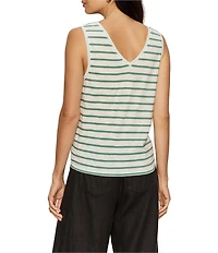 Sanctuary Stripe Print V-Neck Sleeveless Tie Front Knit Tank Top