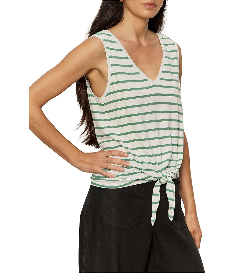 Sanctuary Stripe Print V-Neck Sleeveless Tie Front Knit Tank Top