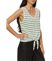 Sanctuary Stripe Print V-Neck Sleeveless Tie Front Knit Tank Top