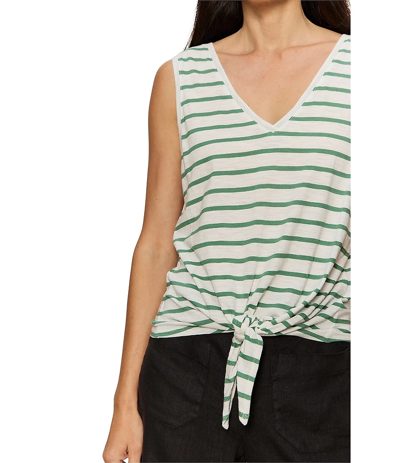 Sanctuary Stripe Print V-Neck Sleeveless Tie Front Knit Tank Top