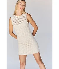 Sanctuary Summer Shell Cotton Slub Yarn Crew Neck Sleeveless Open Stitch Dress
