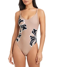 Sanctuary Sunburst Floral V-Neck High Leg Sequin Tank One Piece Swimsuit