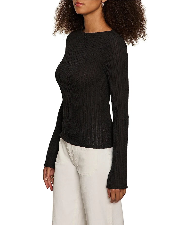 Sanctuary Textured Knit Boatneck Long Sleeve Top