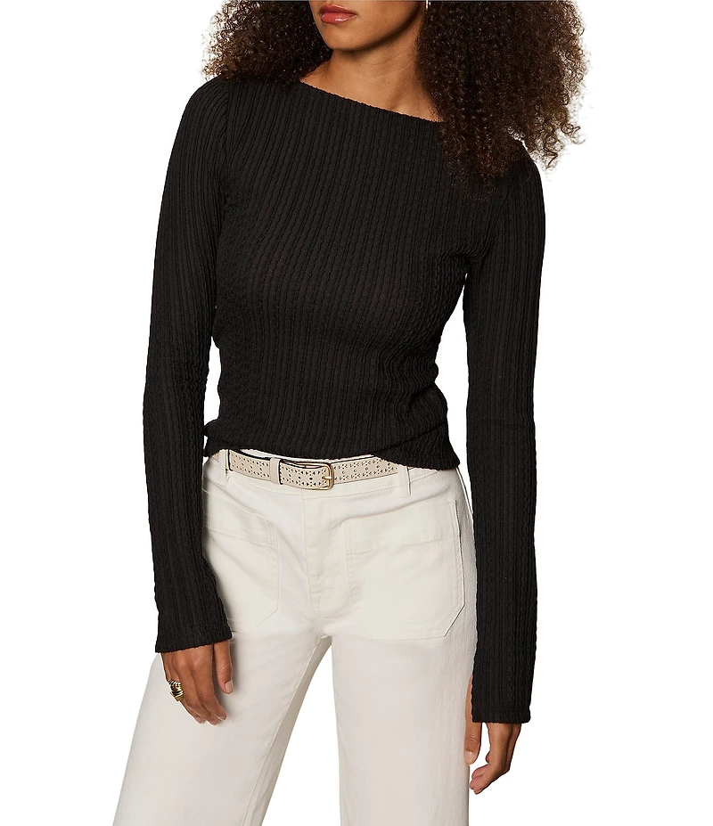 Sanctuary Textured Knit Boatneck Long Sleeve Top