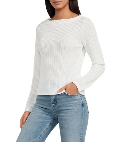 Sanctuary Textured Knit Boatneck Long Sleeve Top