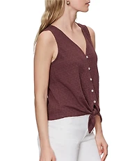 Sanctuary Textured Knit V-Neck Sleeveless Button Tie-Front Shell Top