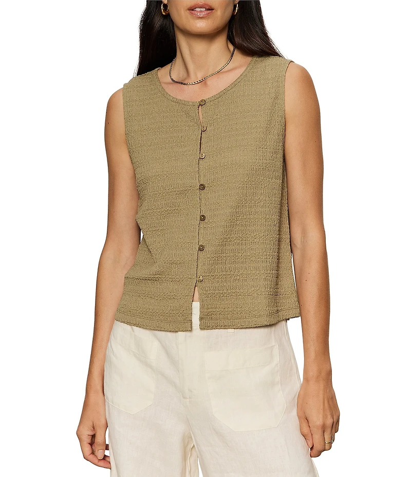 Sanctuary Textured Vacation Crew Neck Sleeveless Shell Top