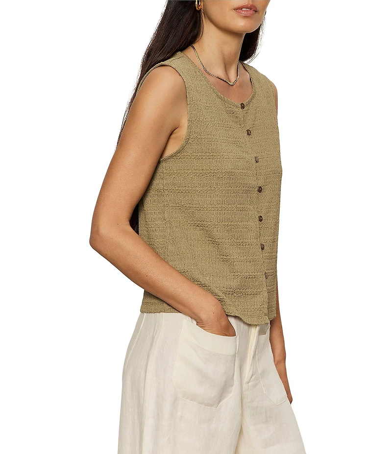 Sanctuary Textured Vacation Crew Neck Sleeveless Shell Top