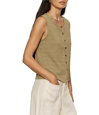 Sanctuary Textured Vacation Crew Neck Sleeveless Shell Top