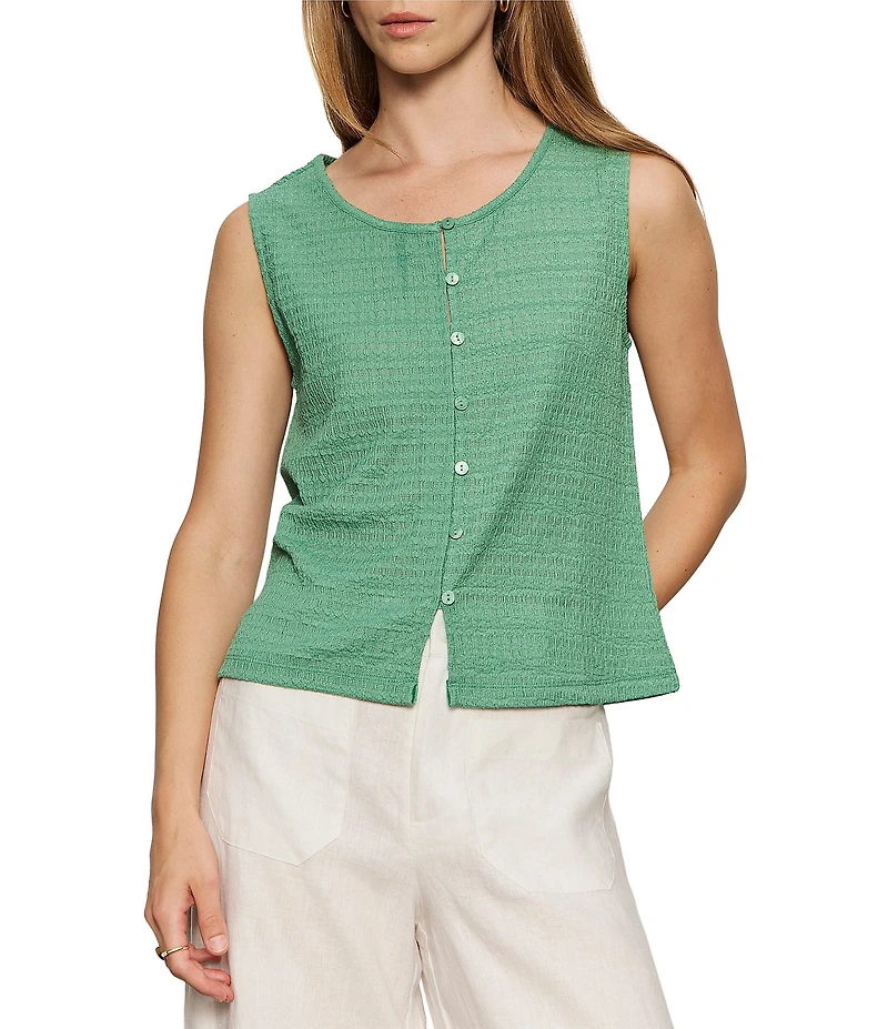Sanctuary Textured Vacation Crew Neck Sleeveless Shell Top