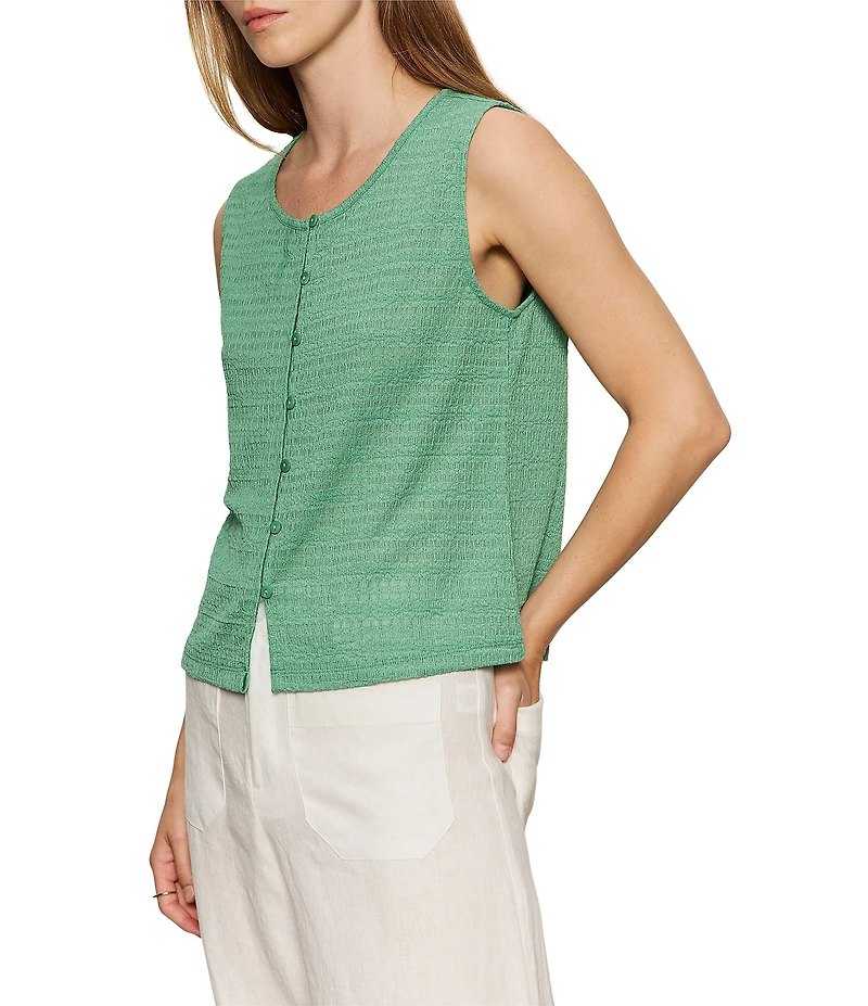 Sanctuary Textured Vacation Crew Neck Sleeveless Shell Top