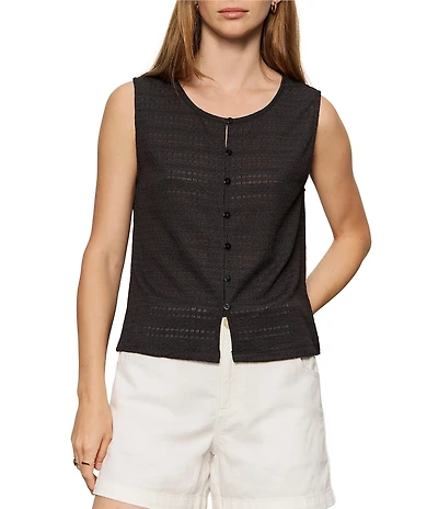 Sanctuary Textured Vacation Crew Neck Sleeveless Shell Top