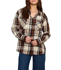 Sanctuary The City Haze Plaid Print Spread Collar Long Sleeve Button Front Shirt