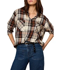 Sanctuary The City Haze Plaid Print Spread Collar Long Sleeve Button Front Shirt