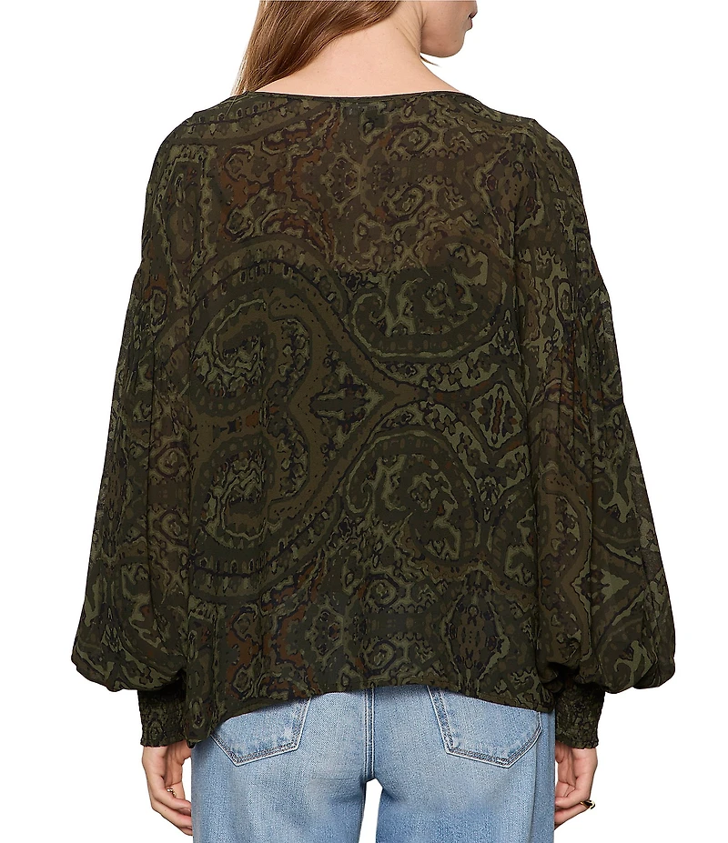 Sanctuary The Moment Volume Paisley Printed Split V-Neck Long Sleeve Georgette Blouse