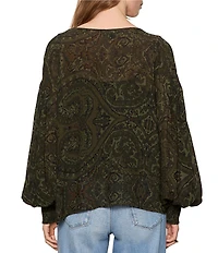Sanctuary The Moment Volume Paisley Printed Split V-Neck Long Sleeve Georgette Blouse