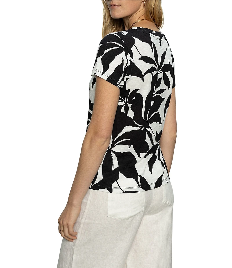 Sanctuary The Perfect Tee Abstract Floral Print Crew Neck Short Sleeve Top