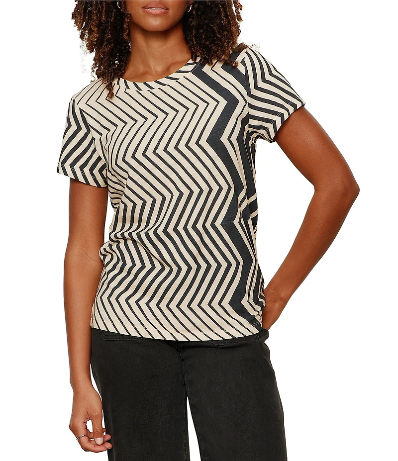 Sanctuary The Perfect Tee Chevron Printed Crew Neck Short Sleeve Tee