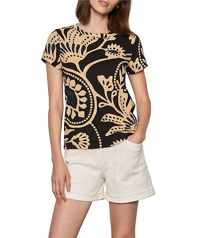 Sanctuary The Perfect Tee Cotton Jersey Printed Crew Neck Short Sleeve Top