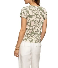 Sanctuary The Perfect Tee Crew Neck Mint Leaves Print Short Sleeve Top