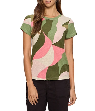 Sanctuary The Perfect Tee Green Leaves Printed Crew Neck Short Sleeve Top