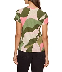 Sanctuary The Perfect Tee Green Leaves Printed Crew Neck Short Sleeve Top