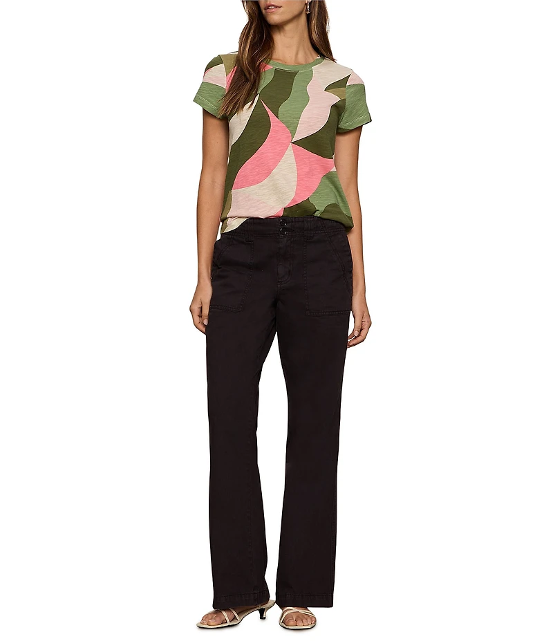 Sanctuary The Perfect Tee Green Leaves Printed Crew Neck Short Sleeve Top