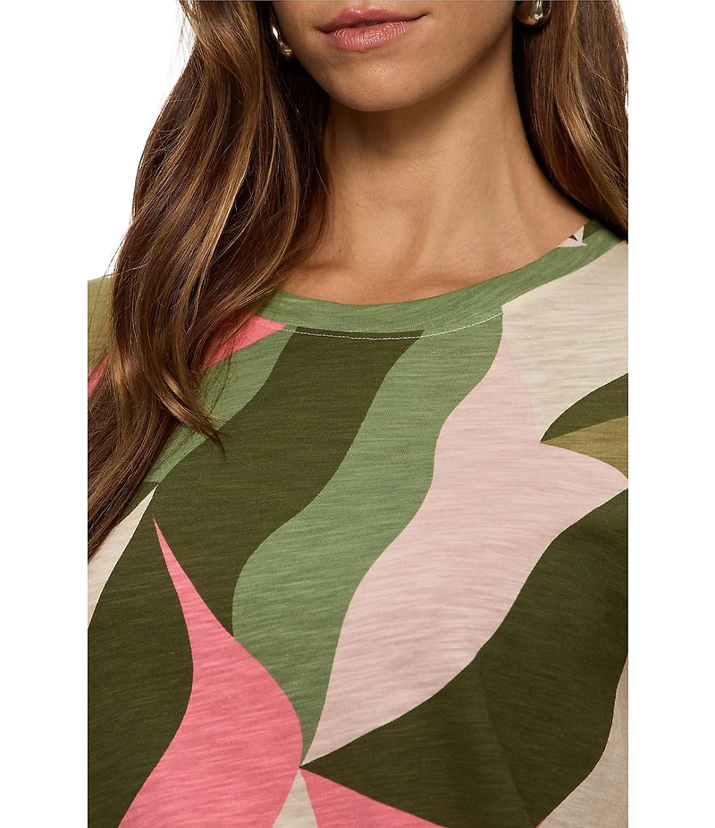 Sanctuary The Perfect Tee Green Leaves Printed Crew Neck Short Sleeve Top