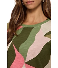 Sanctuary The Perfect Tee Green Leaves Printed Crew Neck Short Sleeve Top