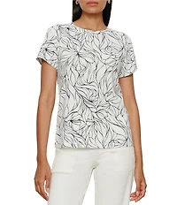 Sanctuary The Perfect Tee Line Print Crew Neck Short Sleeve Tee