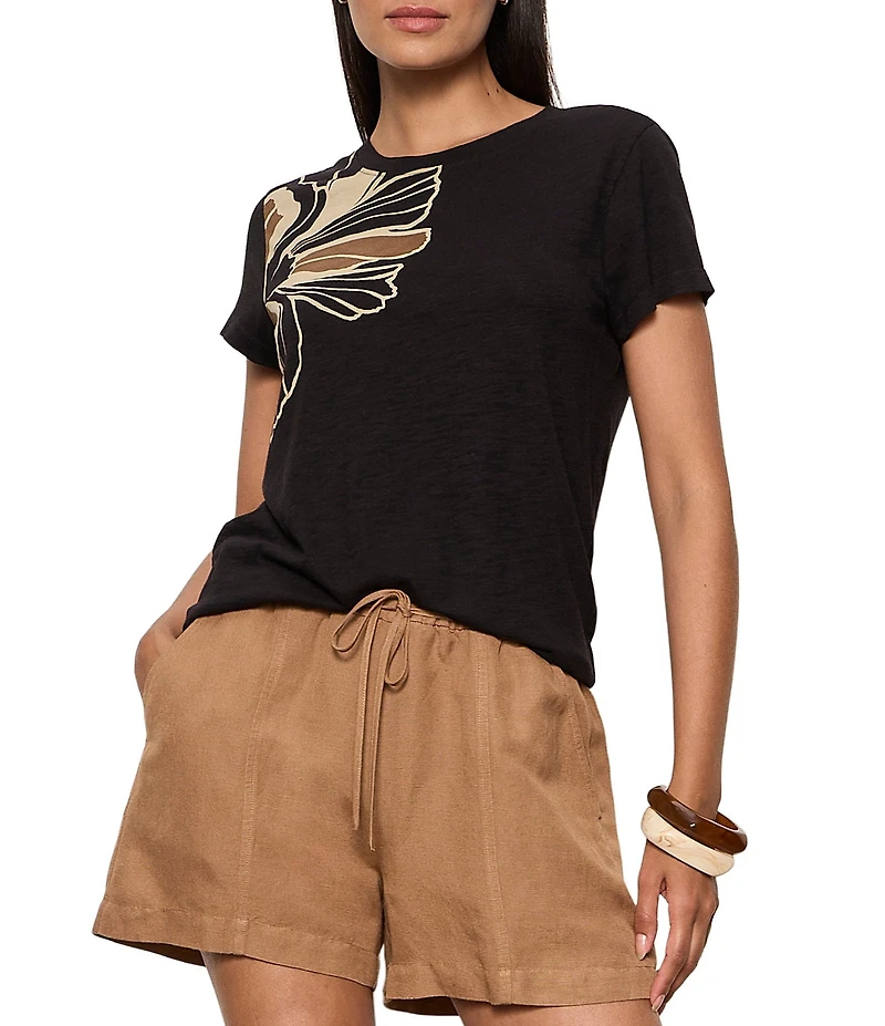 Sanctuary The Perfect Tee Lotus Printed Crew Neck Short Sleeve Top